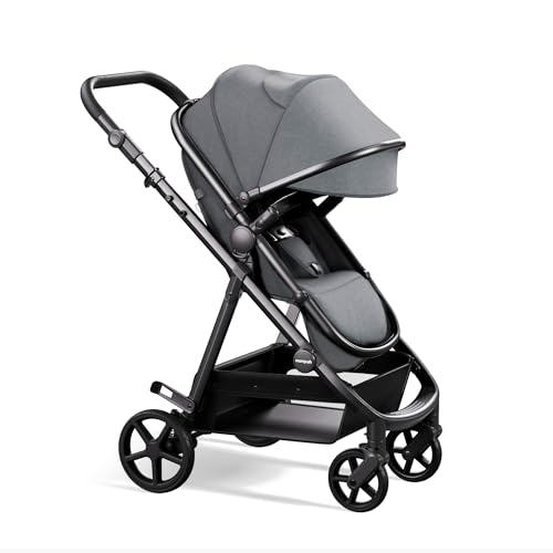 Mompush Wiz 2 in 1 Baby Stroller with Infant Pramette Mode, One Hand Fold Convertible Newborn to Toddler Stroller with Reversible Seat and Large UPF 50+ Canopy|B0BKF9W2KG