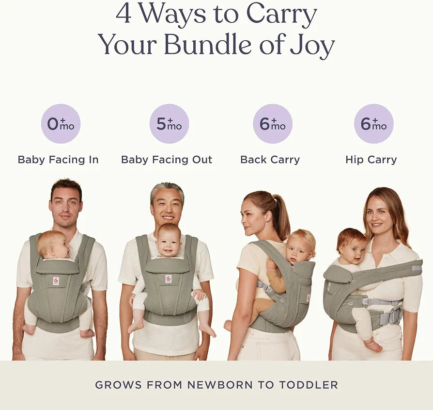 Ergobaby Omni Deluxe Baby Carrier for Newborn to Toddlers 0-48 Months  - 4-Position Breathable Mesh Baby Carrier with Ergonomic Support, Storage Pockets, and Sun Hood - Soft Olive