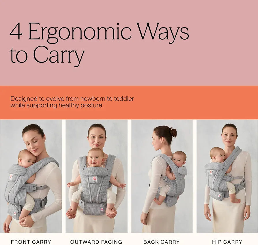 Ergobaby Omni Deluxe Baby Carrier for Newborn to Toddlers 0-48 Months  - 4-Position Breathable Mesh Baby Carrier with Ergonomic Support, Storage Pockets, and Sun Hood - Soft Olive