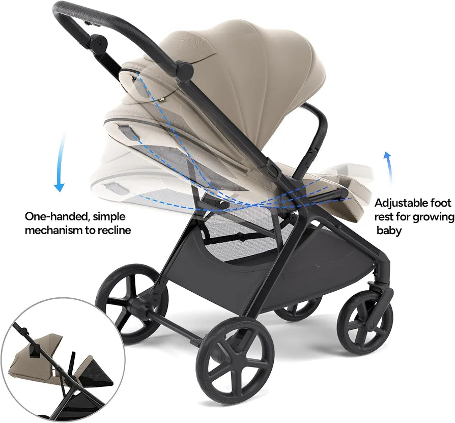 Mompush Vira All-Terrain Stroller, One-Hand Fold Baby Stroller with XL UV50+ Canopy, Multi-Position Recline, Adjustable Handlebar, Removable Washable Seat Pad, Large Storage Basket, Newborn to Toddler