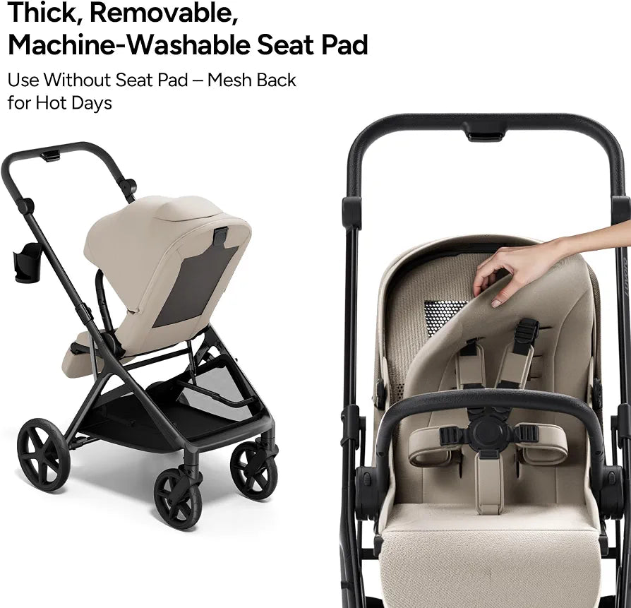 Mompush Vira All-Terrain Stroller, One-Hand Fold Baby Stroller with XL UV50+ Canopy, Multi-Position Recline, Adjustable Handlebar, Removable Washable Seat Pad, Large Storage Basket, Newborn to Toddler