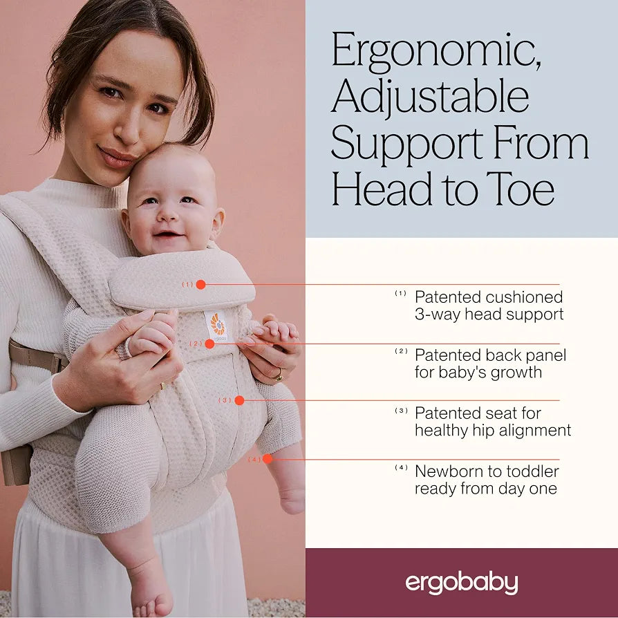 Ergobaby Omni Deluxe Baby Carrier for Newborn to Toddlers 0-48 Months  - 4-Position Breathable Mesh Baby Carrier with Ergonomic Support, Storage Pockets, and Sun Hood - Soft Olive