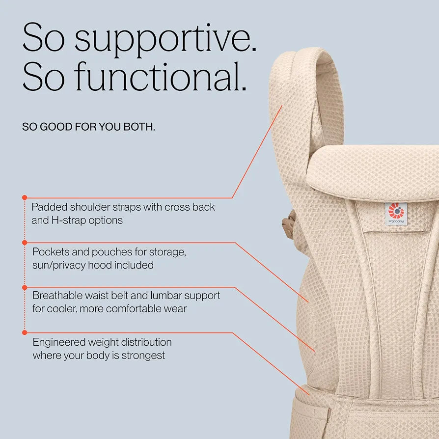 Ergobaby Omni Deluxe Baby Carrier for Newborn to Toddlers 0-48 Months  - 4-Position Breathable Mesh Baby Carrier with Ergonomic Support, Storage Pockets, and Sun Hood - Soft Olive