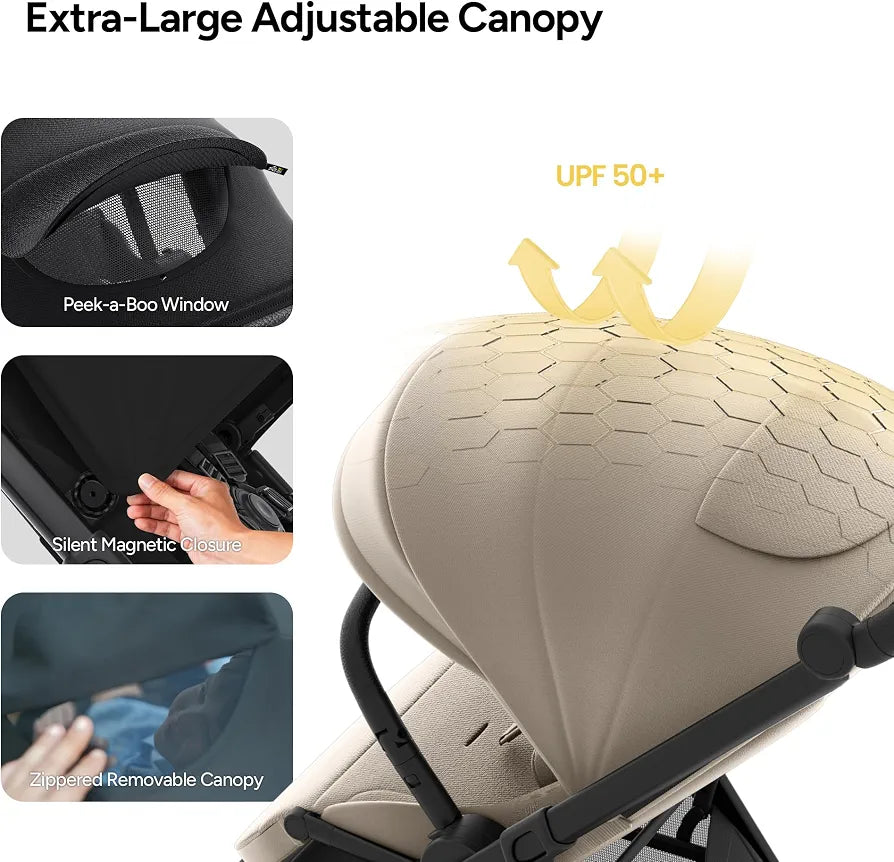 Mompush Vira All-Terrain Stroller, One-Hand Fold Baby Stroller with XL UV50+ Canopy, Multi-Position Recline, Adjustable Handlebar, Removable Washable Seat Pad, Large Storage Basket, Newborn to Toddler